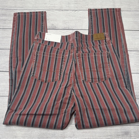 American Eagle Mom‎ Jeans Size 6 Long Striped Mauve Navy Turquoise Peach NWT - Picture 4 of 7